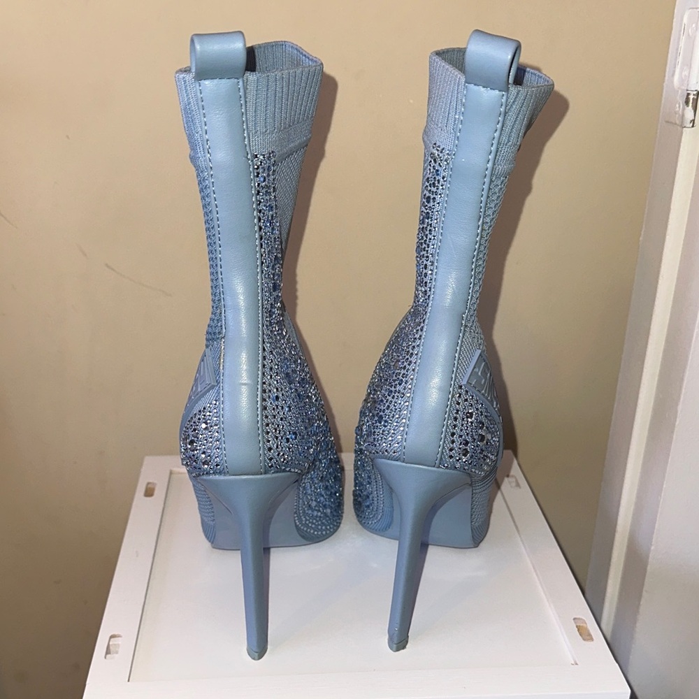 Steve Madden Blue Knit Studded Heeled Boots - Picture 2 of 5